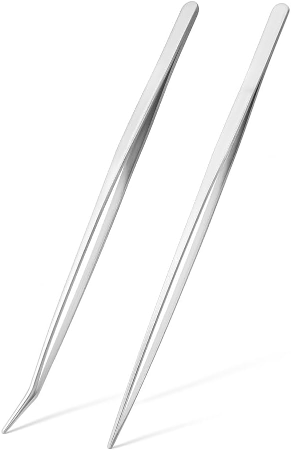 Mandala Crafts 15 Inches Silver Stainless Steel Straight and Curved Aquarium Tweezers for Aquatic Plants – Long Aquascape Forceps for Fish Tanks, Hospital Tanks, Goldfish Bowls, and Terrariums
