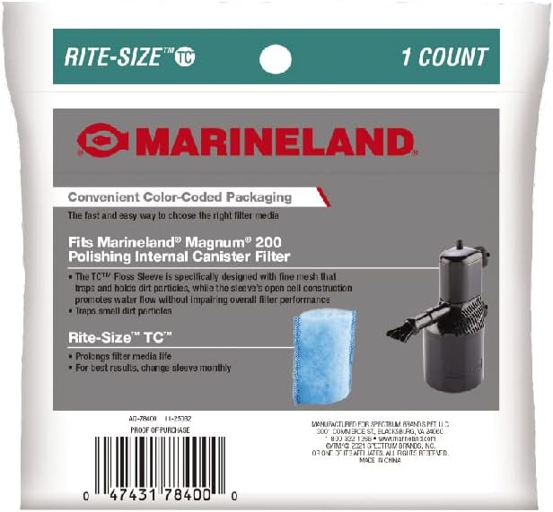 Marineland Magnum 200 Polishing Internal Filter Floss Sleve, Traps Small Dirt Particles, 1 Ct. (Pack of 4)