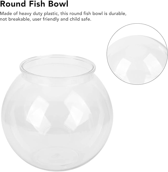 Plastic Round Fish Bowl, Mini Plastic Fish Bowls Heavy Duty Plastic Round Fish Bowl Small Round Fish for Desk Bookcase Decorations (S)