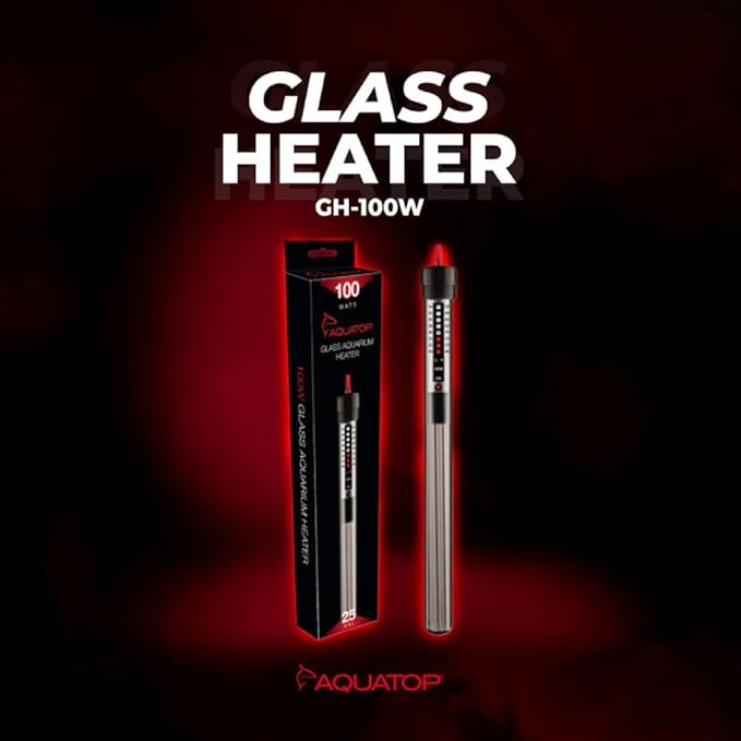Aquatop 100W Aquarium Submersible Glass Heater - Fully Submersible for Fish Tanks Up to 25 Gallons - Adjustable Temperature 68-93°F - Ideal for Fresh & Saltwater Use