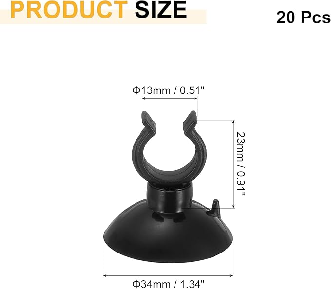 uxcell 20Pcs Aquarium Suction Cup Clips, 13mm Airline Tube Holders Clamps Cup Holder Sucker Tube Sucker for ID Airline Tubing Fish Tank, Black