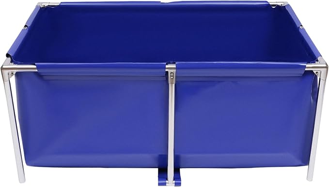 Canvas Fish Pond, Blue Cuboid Aquarium Fish Water Tank Ornamental Swimming Pool Koi Breeding Pond, Foldable Water Storage Above Ground Pond with Drain Valve for Home Aquaculture