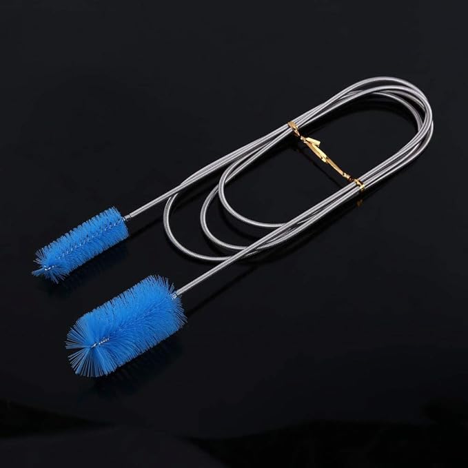 Aquarium Pipe Cleaning Brush, Flexible Double Headed Nylon Wire Stainless Steel Spring Brush Fish Filter Cleaning Tool(Blue)