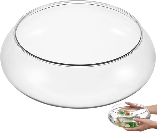 HANABASS Clear Fish Bowl Vase Wide Mouth Bubble Bowl Round Shallow Planter Terrarium Fish Tank- Aquatic Plant Pot Hydroponic Planter Table Centerpiece, 9.5X 9.5X 3.9 Inch, for Office Home