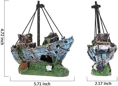 Superdream Resin Fishing Boat Aquarium Ornament Plastic Decoration Sunken Pirate Ship Theme