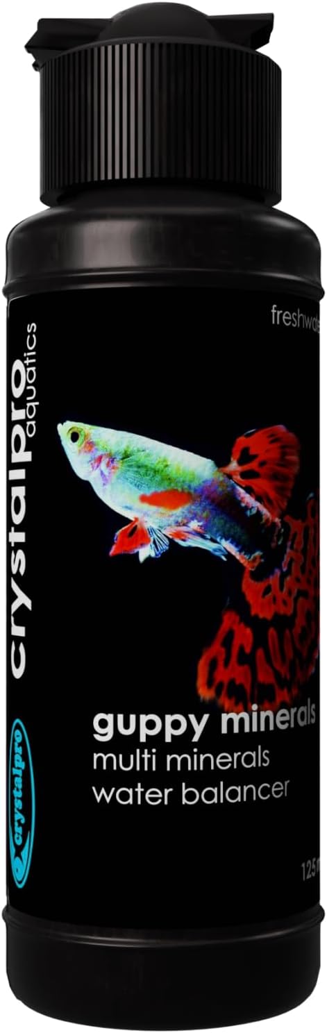 Crystalpro Guppy Minerals 4.22 Oz - Mineral Additive for Guppies - Replenishes Protective Coat and Improves General Health Freshwater Aquarium Salt (125 ml) Treats 660 Gallons