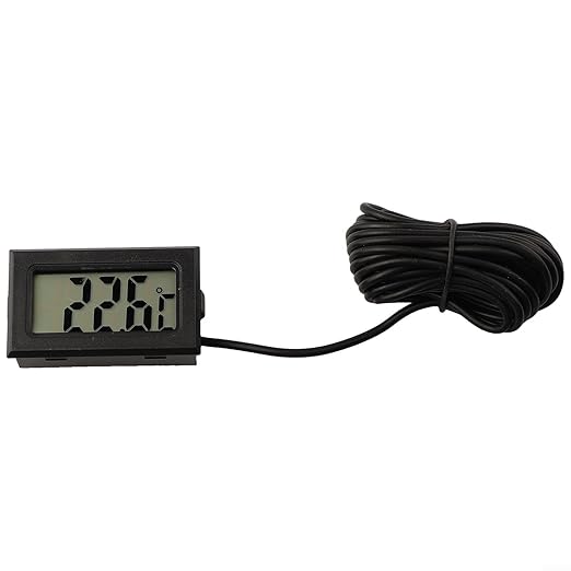 Digital Thermometer with Probe -50 to +110°C, Waterproof Sensor for Aquariums and Terrariums, LCD Display, 1m to 5m Cable, Black(3 meters)