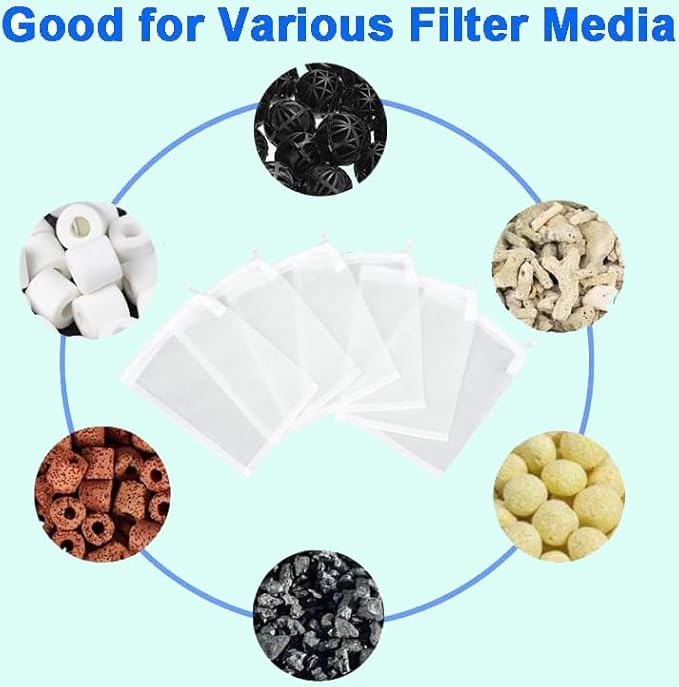 AQUANEAT Aquarium Filter Media Bags 6pcs Fish Tank Extra Fine 100 Micron Mesh Bags with Plastic Zipper for Activated Carbon (5.5” x 8”)