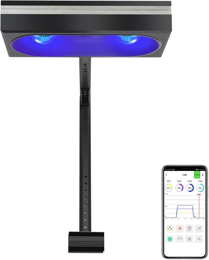 PopBloom RL180 Reef LED Light,Outperforms 200W+,Smart APP Control Fish Tank Light Reef Lights for Coral 80CM 30inch Marine Tank, Arm Mounting Aquarium Light