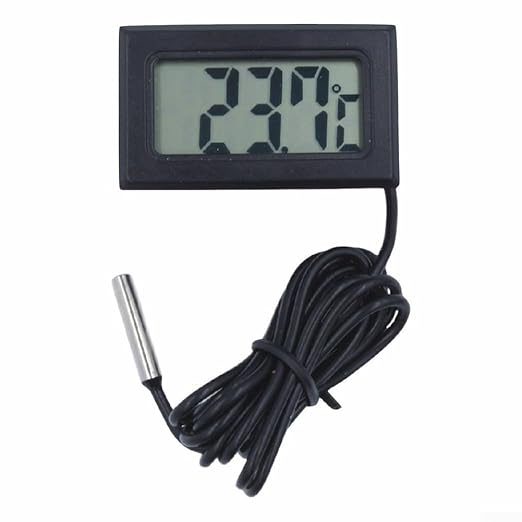 Digital Thermometer with Probe -50 to +110°C, Waterproof Sensor for Aquariums and Terrariums, LCD Display, 1m to 5m Cable, Black(3 meters)