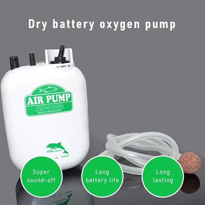 Ochine Battery Operated Quiet Oxygen Aquarium Air Pump, Portable Fish Aerator with One Outlet, Tan, Outdoor Fishing, Fish Transportation and Power Outages