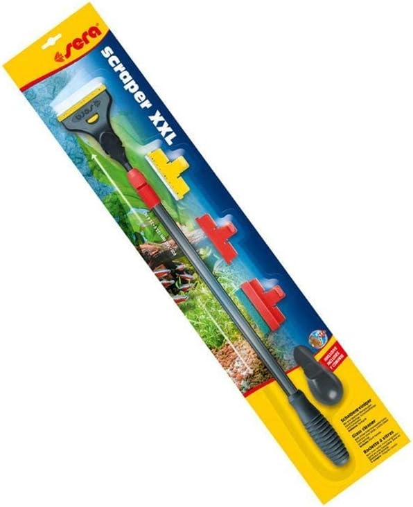 sera scraper XXL 23.6-35.4 in. (60-90 cm) | Aquarium Glass Cleaner Set with 3 Interchangeable Tools | Stainless Steel Blade for Glass, Plastic Blade for Acrylic, Sponge for Gentle Cleaning