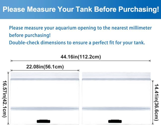2PCS Set Glass Canopy, 22.08 x 16.57in (Each PCS) Clear Tempered Aquarium Fish Tank Hoods, ONLY FITS Aqueon 75/90/110 Gallon Aquarium Fish Tank