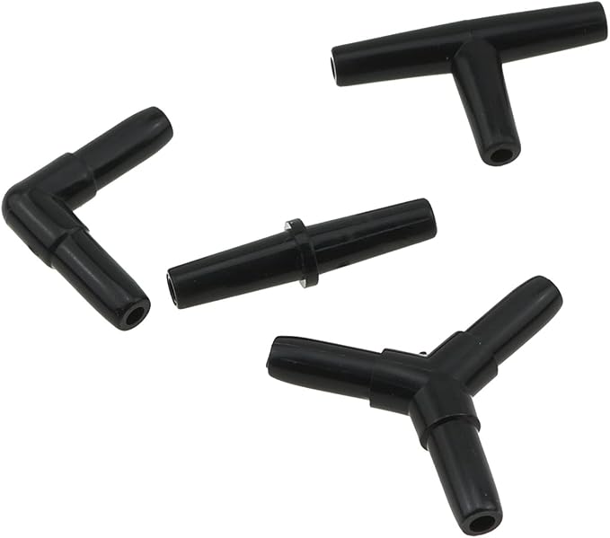 Aquarium Air Valve Connector 48PCS 4Type Black Plastic Air Valve Connectors Splitters for Fish Tank 3/16 Air Line Air Pump, Airline Tubing Connector