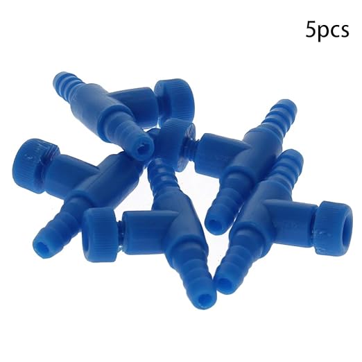 MroMax Aquarium 2 Way Air Line Plastic Regulator Connector for Fish Tank Pump 4mm/0.16", Blue 5 Pcs