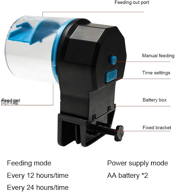 Plastic Aquarium Intelligent Feeder, Fish Feeder, Automatic Food with Port and Dual Feed Pots, for Goldfish Tortoise with Hook and Fixator