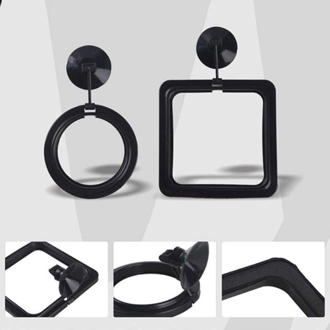 Fish Feeding Ring, Fish Floating Food Feeder with Suction Cup Square Shape Tank Feeder Aquarium Turtle Tank Accessories Food Goldfish, Turtle(Round,Black)