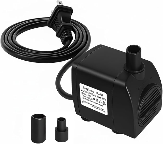 SongLong Submersible Pump 200GPH (800 L/H 15W) Ultra Quiet with Over Heating Protection 5.2ft High Lift for Fountains, Hydroponics, Ponds, Aquariums & More……