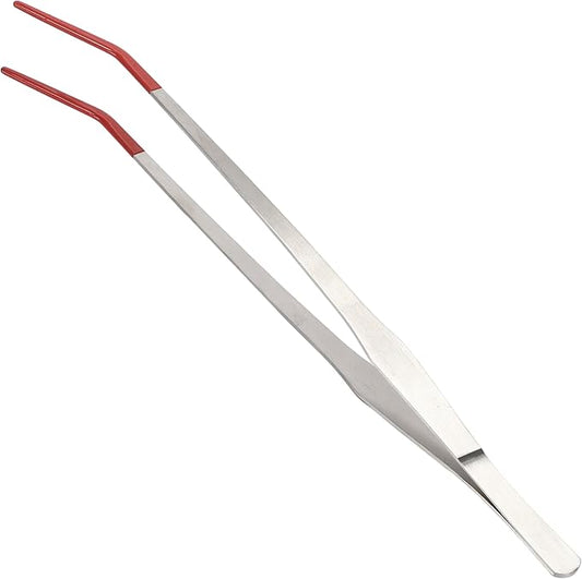 Reptile Feeding Tongs, Stainless Steel Lizard Feeding Tongs, Aquarium Curved Feeding Tweezers for Reptiles with Rubber Tip, Terrarium Feeding Tongs for Gecko, 14.96" Length, Red