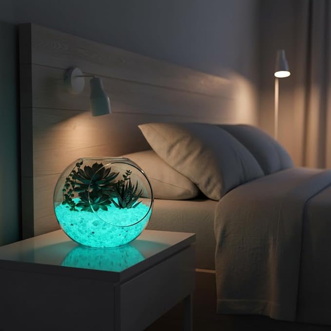 Shiny Stone Glow in The Dark Aquarium Neon Gravel Sand, Decorative Rocks for Fish Tank and Fairy Garden, Home Dec,305g/0.67lbs (5-8mm, Blue Green)