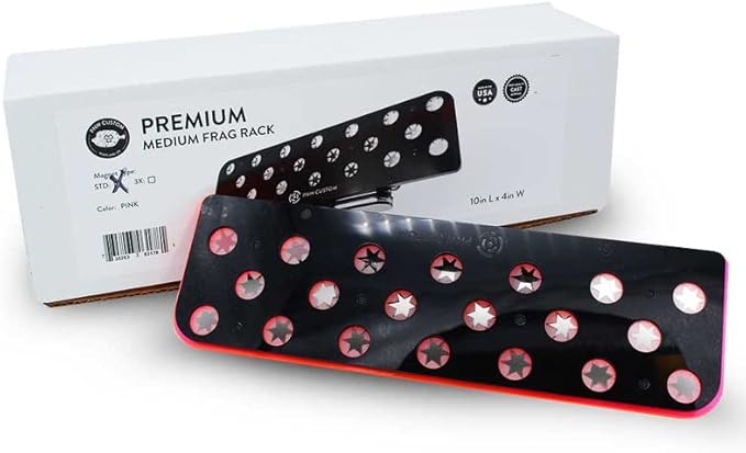 Premium Medium Magnetic Frag Rack Pink w/Frag Lock | Acrylic 20 Hole Plugs Reef Coral Frag Holder for Aquarium (1/2" Glass Magnet)