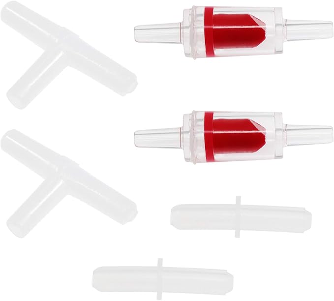 2-Way Aquarium Air Flow Control Lever Valve Distributor Accessories Set with Check Valve, T & Straight Connector and Suction Cups