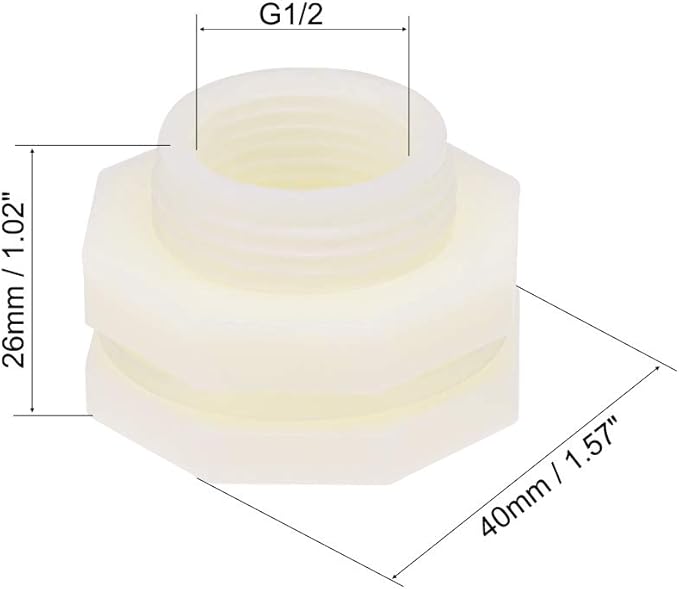 uxcell ABS Bulkhead Tank Fitting Adapter for Rain Bucket Aquariums Water Tanks Ponds G1/2 Female 6Pcs