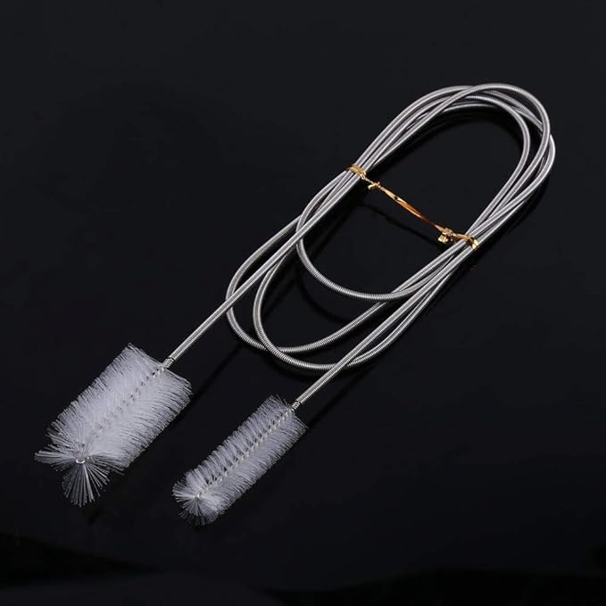 Tnfeeon Pipe Cleaning Brush, Flexible Double Headed Nylon Wire Stainless Steel Spring Brush Fish Filter Cleaning Tool(Transparent)
