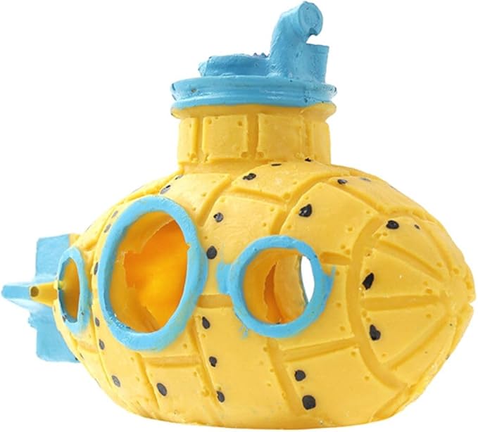 Saim Little Cute Retro Submarine Aquarium Decoration,Cave Landscaping Ornament for Shrimp Shelter Betta Cichlid Goldfish Hermit Crabs Fish Tanks Fish Toy - Yellow