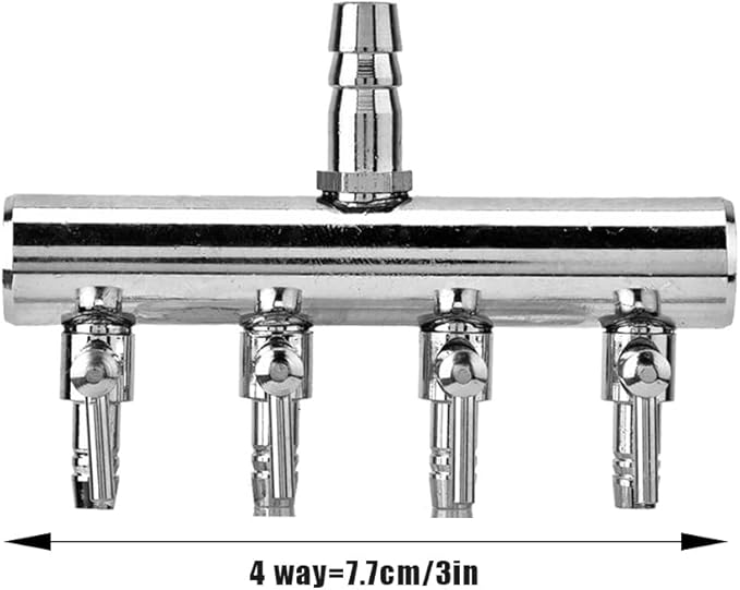 Joyzan Air Splitter Flow Control Valve, Aquarium Flow Gang Lever Pump Distributor 4 Way Stainless Steel Fish Tank Manifolds Multi Port T Shaped Line Metal Regulator Connector Airline Tubing Hose