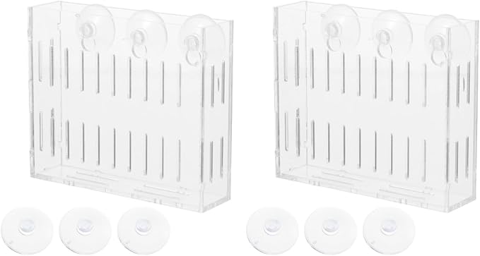 Mipcase Aquarium Plant Holder with Double Suction Cups Acrylic Fish Tank Planter Shelf for Small Aquatic Plants and Coral Display 2-Pack 3.93X3.34X1.96In