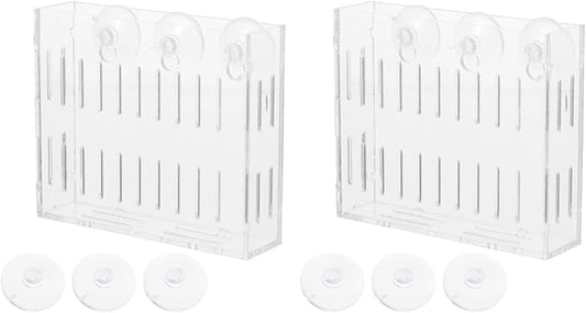 Mipcase Aquarium Plant Holder with Double Suction Cups Acrylic Fish Tank Planter Shelf for Small Aquatic Plants and Coral Display 2-Pack 3.93X3.34X1.96In
