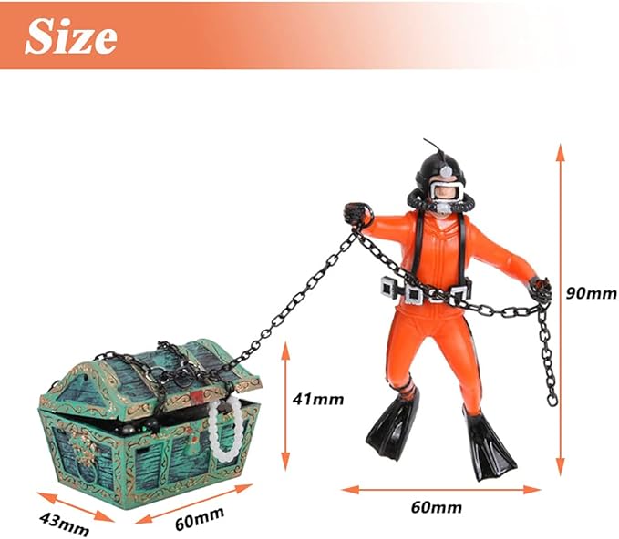 Mesee Aquarium Floating Diver Ornament, Micro Landscape Decor Undersea Treasure Chest Diver Aquarium Decoration for Home Fish Tank Arts Crafts Decorating
