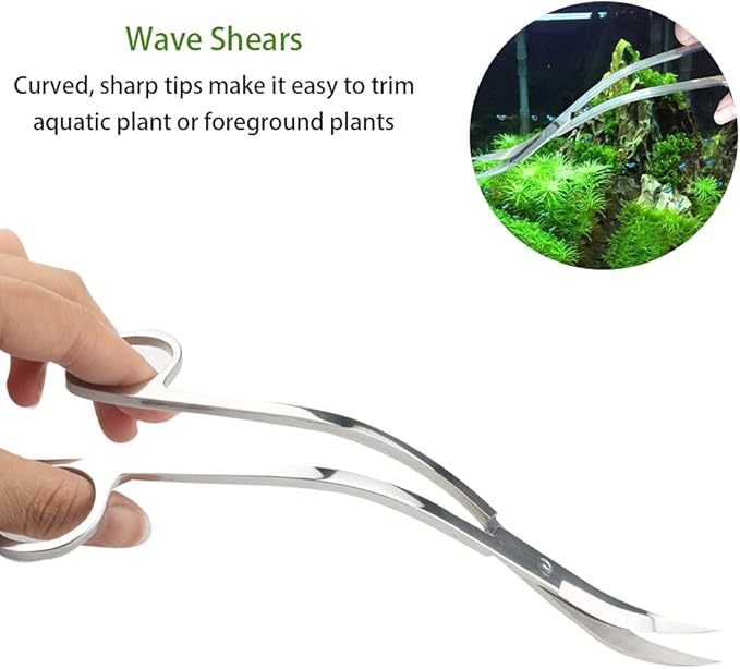 BROPC Stainless Steel Mirror Wave Scissors - 9.8" Aquarium Scissors for Saltwater and Freshwater Plant Trimming and Maintenance