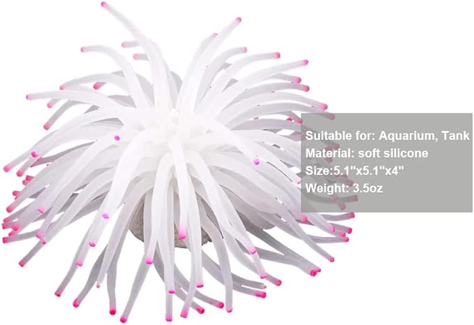 Artificial Aquarium Fish Tank Decoration Silicone Sea Anemone Artificial Fish Tank Ornament Decoration (White)