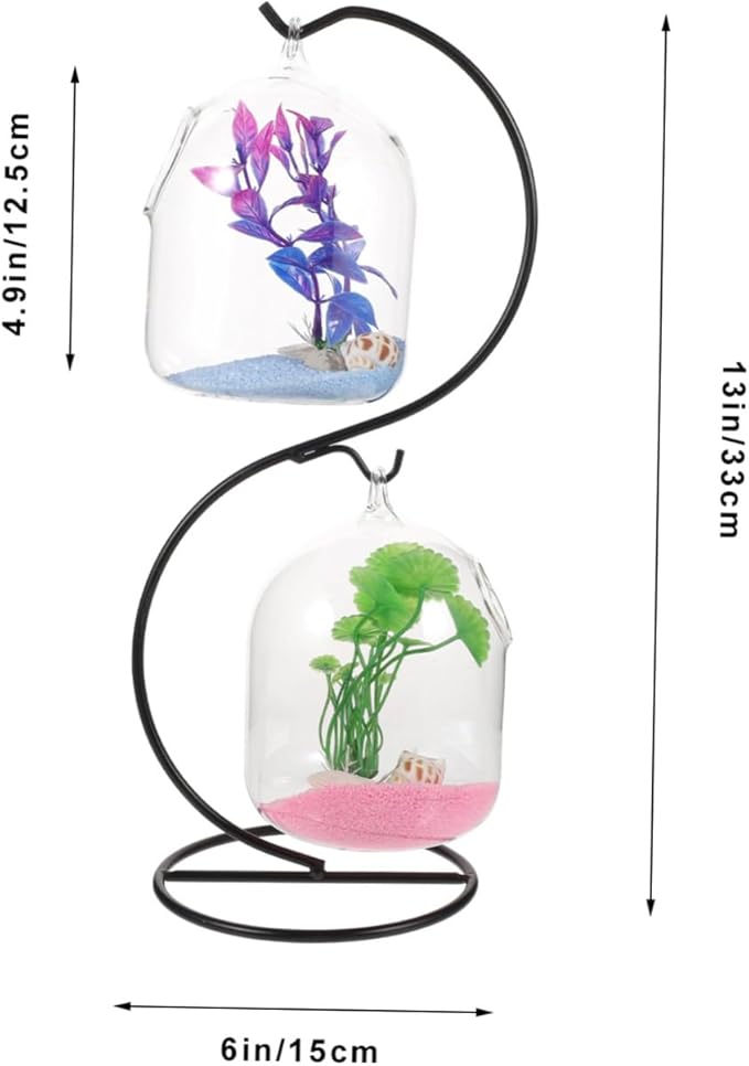 BESTOYARD Desktop Hanging Fish Tank with Stand Small Glass Aquarium Fish Bowl for Betta Modern Wall Hanging Mini Aquarium for Home Office Garden Clear Suspension Design 12.99X5.90X4.92In