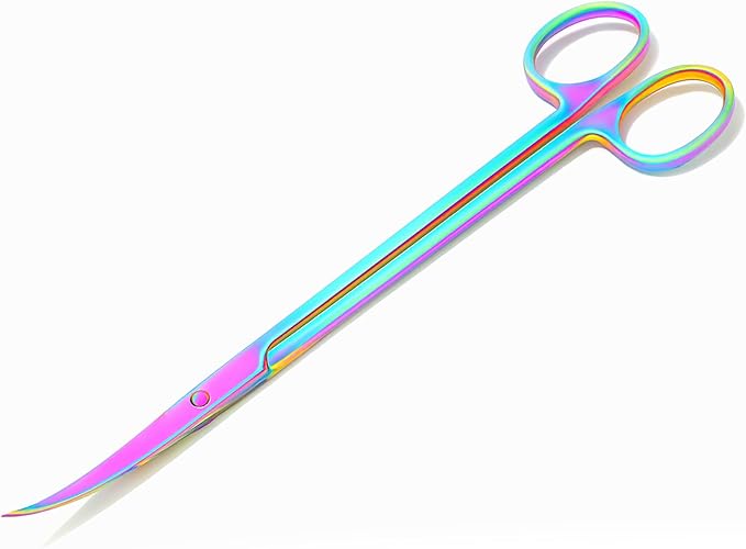 Mandala Crafts 10 Inches Rainbow Stainless Steel Curved Aquarium Scissors for Trimming Aquatic Plants – Bent Aquascape Scissors for Fish Tanks, Hospital Tanks, Goldfish Bowls, and Terrariums
