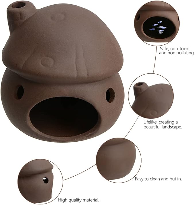 Aquarium Decor Ceramic Mushroom House Ornament Fish Tank Landscape Decoration Pottery Hide Cave Habitat Hut Small Shrimp for Goldfishes to Rest Breed Hiding (Brown)