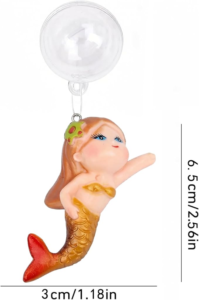 Floating Mermaid Aquarium Ornament, Handcrafted Cute Mermaid Statue with Floating Ball, Colorful PVC Resin Fish Tank Decor for Home Aquariums & Desktop Water Features (Gold)
