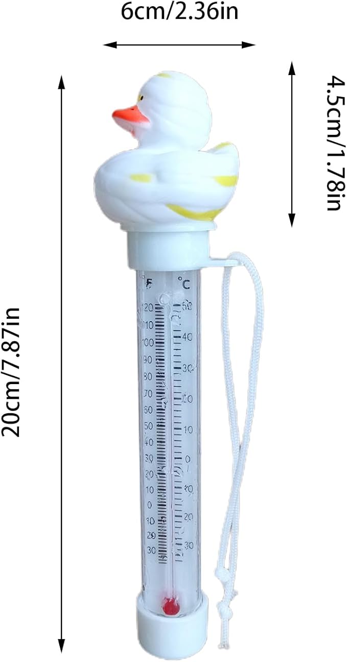 Pool Floating Thermometer, Bath Thermometer, Easy-Read Water Temperature Gauge with String, Duck Shape Floating Swimming Pool Thermometer, Temperature Gauge for Hot Tubs & Aquariums