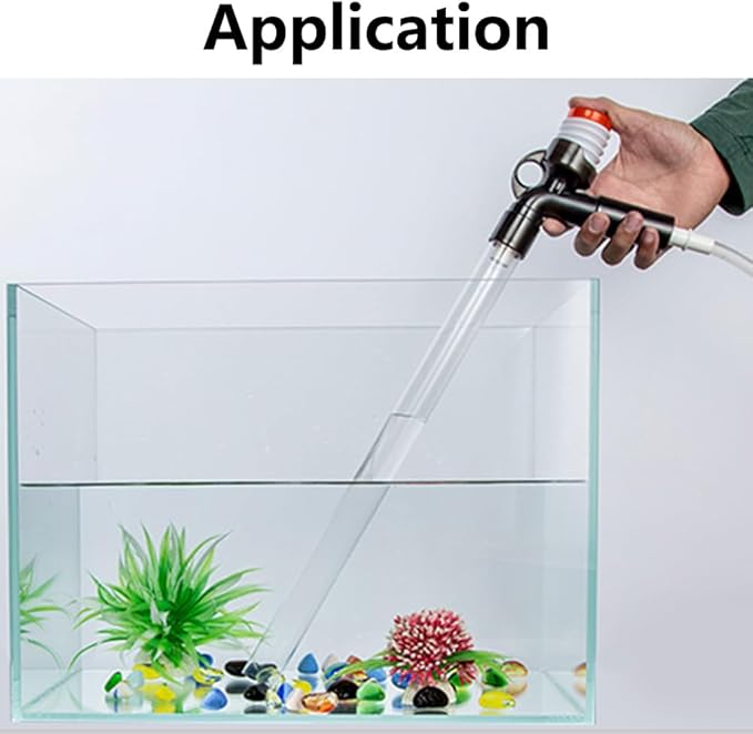 Aquarium Vacuum Gravel Cleaner with Filter, Plastics HandheldFish Tank Cleaner, for Water Change Wash Sand and Water Circulation White