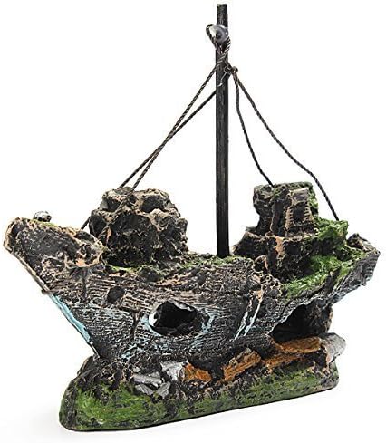 Superdream Resin Fishing Boat Aquarium Ornament Plastic Decoration Sunken Pirate Ship Theme