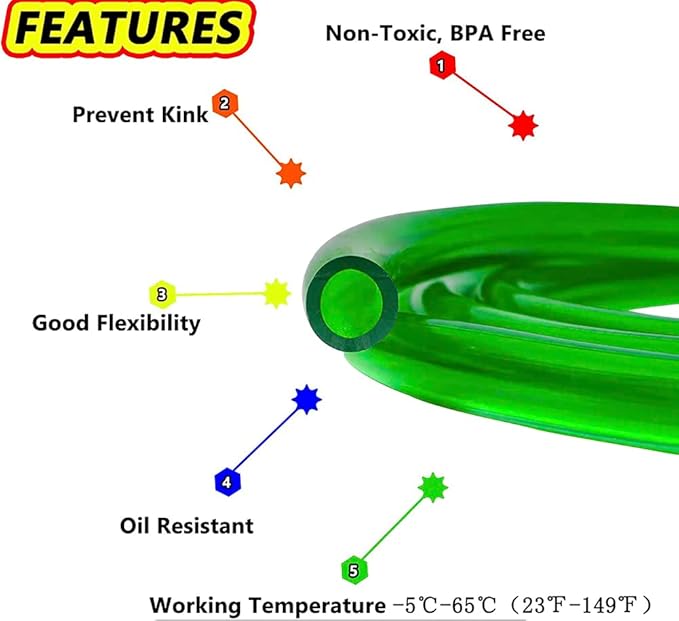 Feelers Green PVC Tubing 1/2"ID x 3/4"OD Vinyl Flexible Hose Water Fish Tank Aquarium Tubing Low Pressure Tube BPA Free, 9.84FT