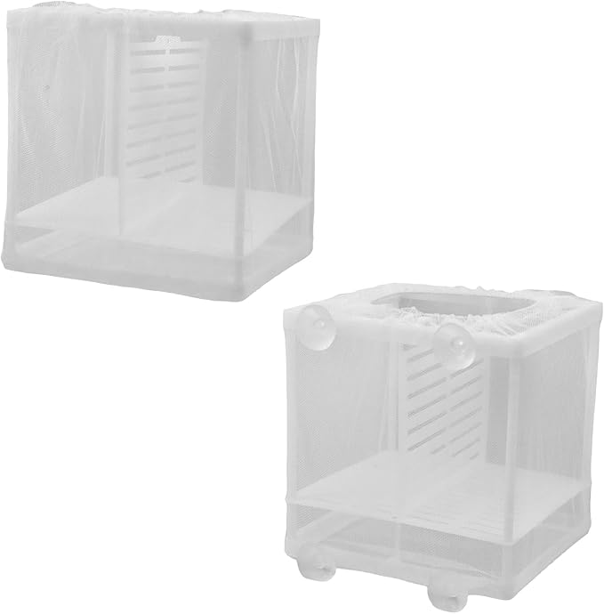 MY MIRONEY 2PCS 6.3" x 5.51" x 5.91" Fish Tank Breeder White Nylon Fish Incubator Mesh Box Aquarium Fish Fry Hatchery Breeder with Suction Cups (with Divider)