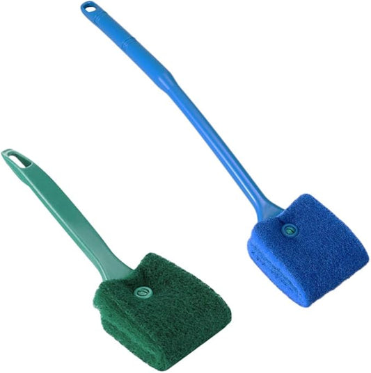 POPETPOP 2 Pcs Fish Tank Sponge Cleaner - Double Sided Sponge Cleaning Brush Cleaner Scrubber Fish Tank Scrubber for Glass Aquariums and Home Kitchen (Blue 40cm+Green 23cm)