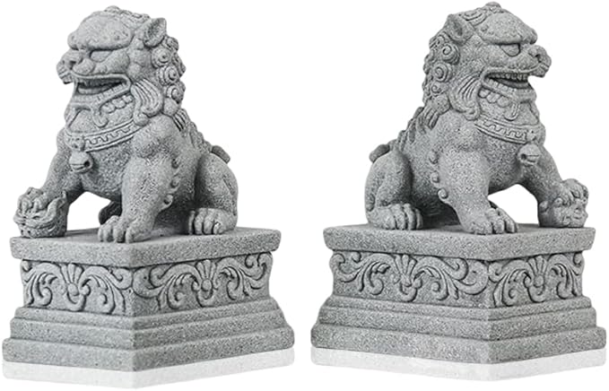 livelyfish Large Asian Fu Foo Dogs Statues A Pair of Two Guardian Lion Sandstone Figurine Pets Fish Tank Aquarium Landscape Ornaments Accessories Feng Shui Decorations, XL