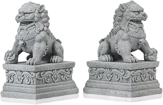 livelyfish Large Asian Fu Foo Dogs Statues A Pair of Two Guardian Lion Sandstone Figurine Pets Fish Tank Aquarium Landscape Ornaments Accessories Feng Shui Decorations, XL