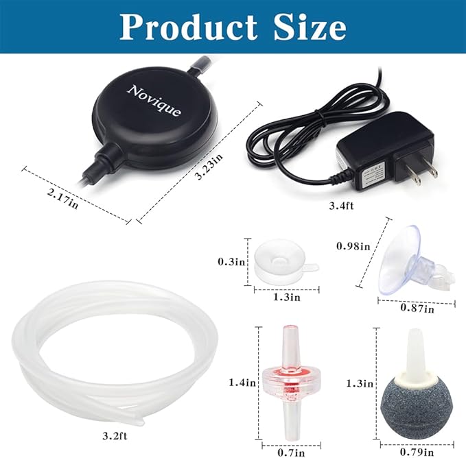 Nano Ultra Quiet Aquarium Air Pump 1.5W Mini Oxygen Aerator with Accessories for 1-15 Gallon Fish Tank Super Silent Black