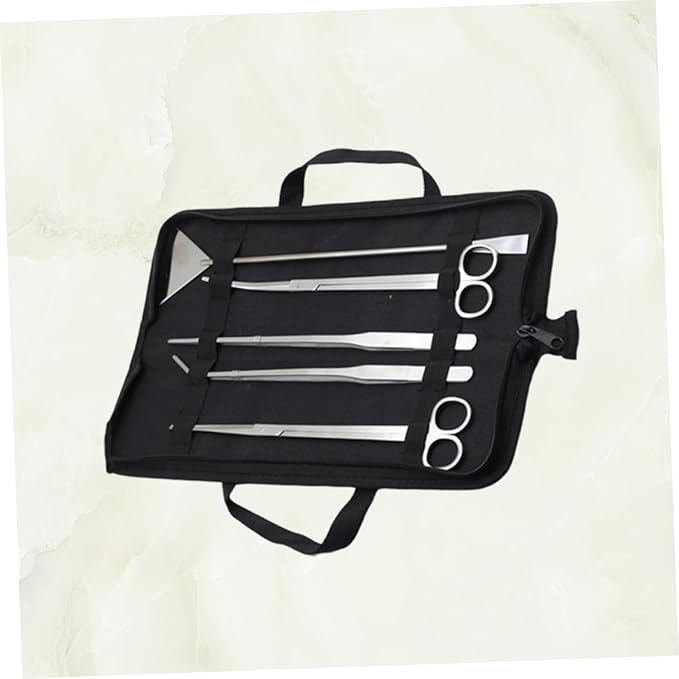 balacoo 5pcs Stainless Steel Aquarium Maintenance Tool Includes Scissors Tweezers Sand Scraper for Aquascaping for Freshwater Plants Comes with Canvas Storage Bag