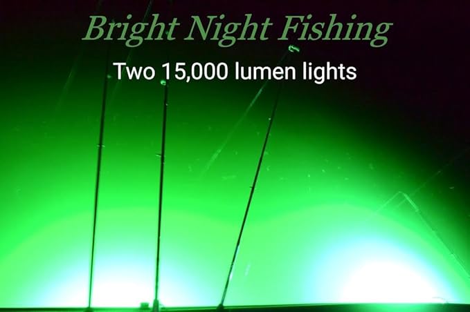 Underwater Fishing Light with Battery Clamps,25ft Cord,300 Green LEDs 15,000 lumens,Submersible Fish Attractor, Boat and Dock Lights, Salt Water, Fresh Water,12v DC Crappie